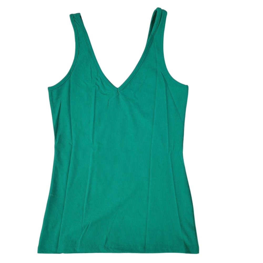 Sleeveless Double V-Neck Tank Top w Rhinestones Green Womens Large Bling - Picture 6 of 9
